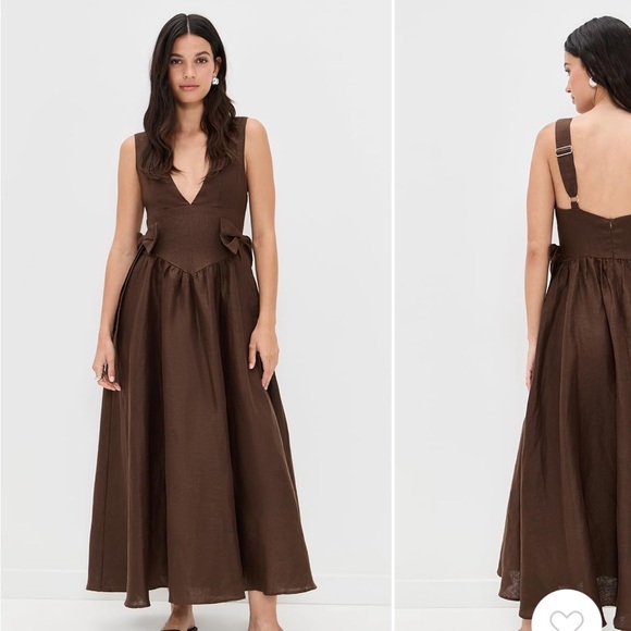 VRG GRL - Daphne Linen Midi Dress in Chocolate (Brown) - Picture 1 of 1